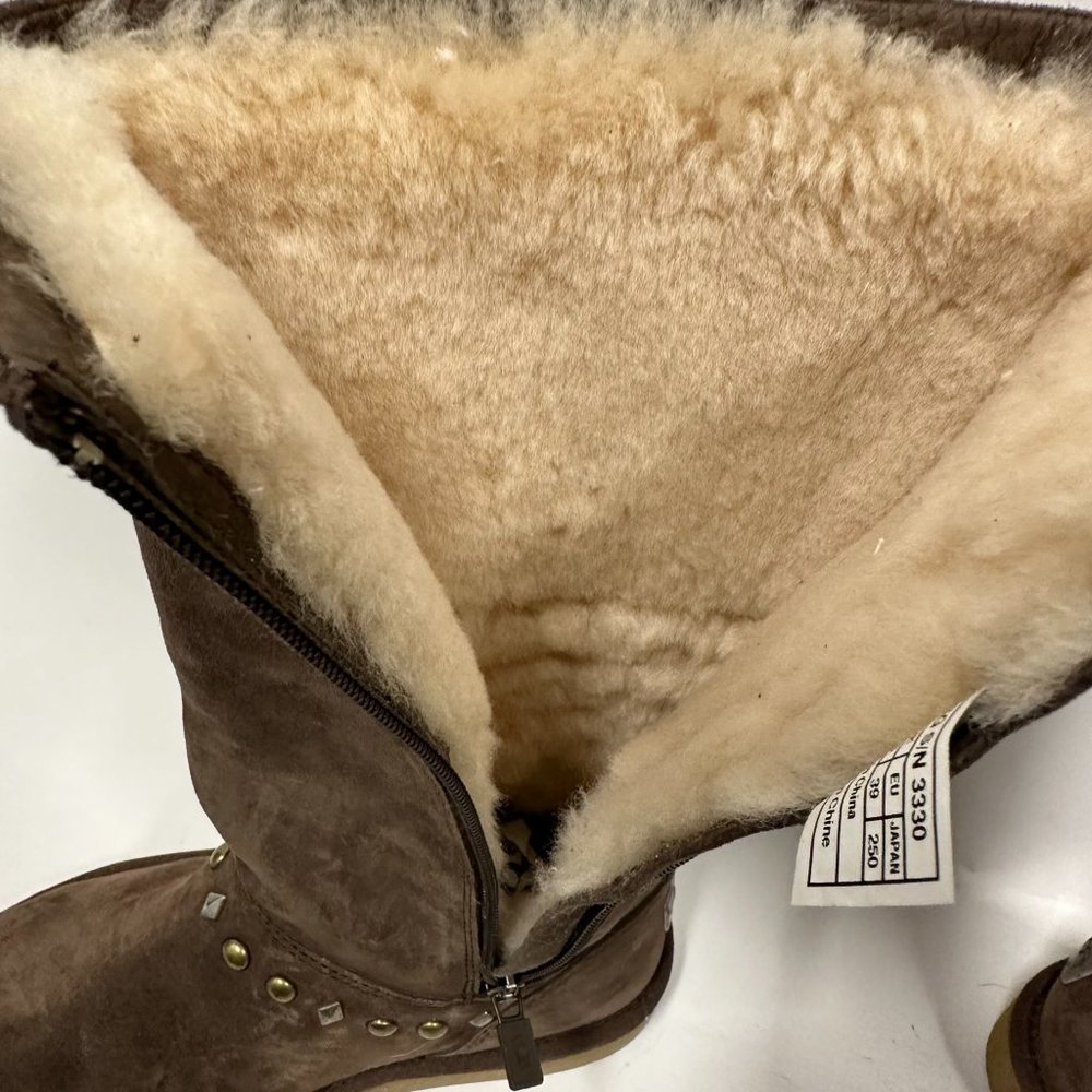 UGG 3330 AVONDALE STUDDED BROWN SHEEPSKIN SHEARLING TALL COZY WINTER BOOTS - Picture 9 of 10